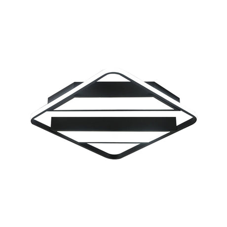 Modern Symmetrical Trapezoid Shade Flush Light Fixture - Black/White Integrated Led Ceiling Mount