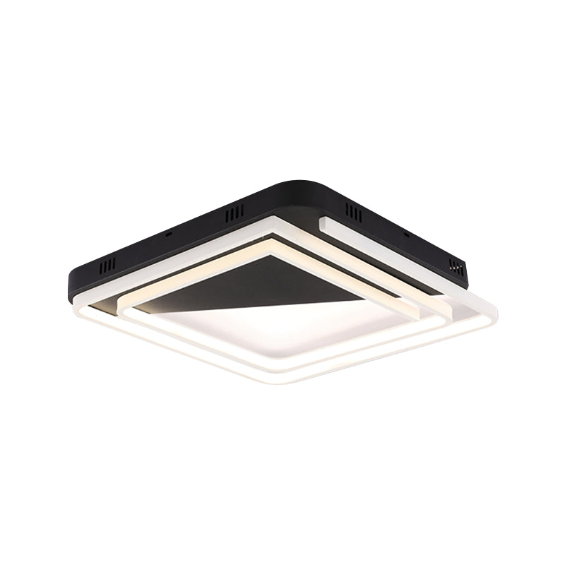 Modern Acrylic Square Ceiling Lamp Led Flush Mount Light - Black 18’/22’/28’ Wide In Warm/White