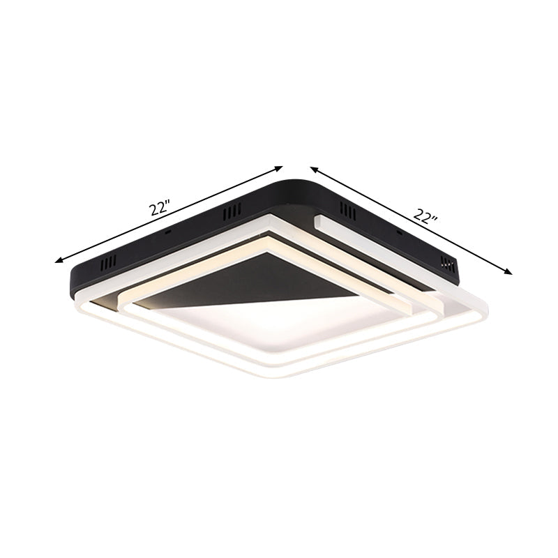 Modern Acrylic Square Ceiling Lamp Led Flush Mount Light - Black 18’/22’/28’ Wide In Warm/White