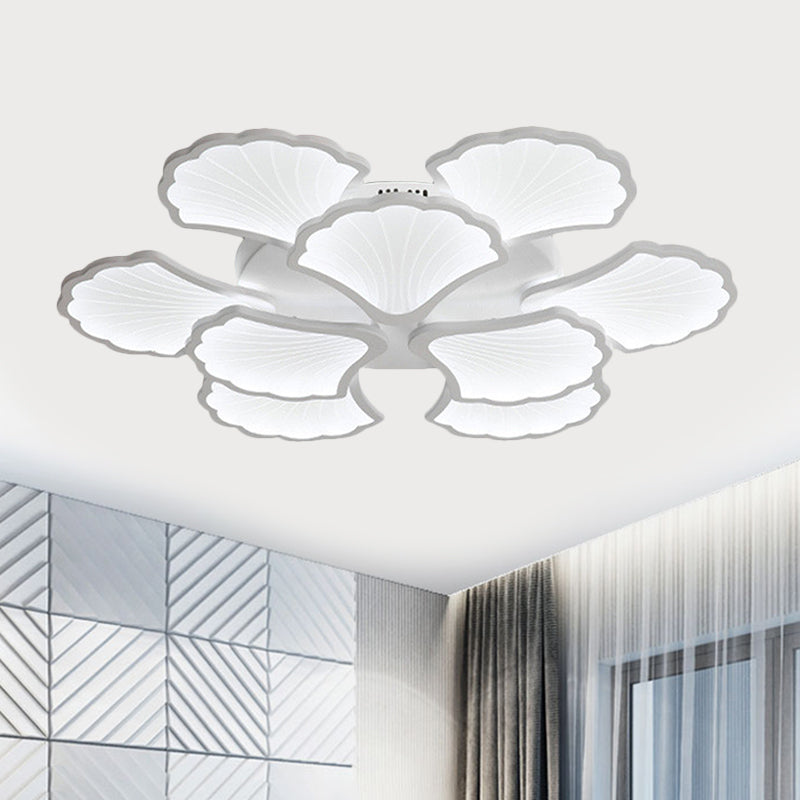3/5/9 - Light Led Flush Ceiling Light With Ginkgo Leaf Acrylic Shade - White Lighting Fixture In