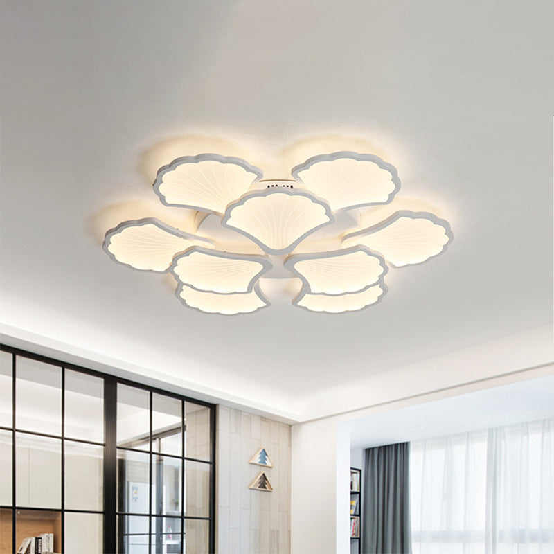 3/5/9 - Light Led Flush Ceiling Light With Ginkgo Leaf Acrylic Shade - White Lighting Fixture In