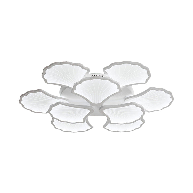 3/5/9 - Light Led Flush Ceiling Light With Ginkgo Leaf Acrylic Shade - White Lighting Fixture In