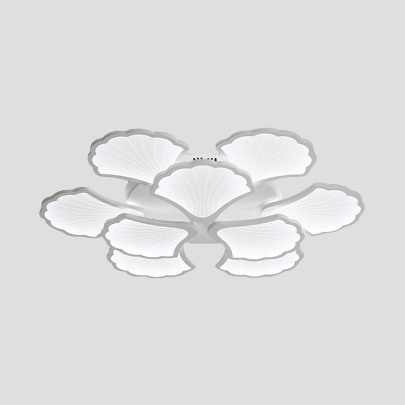 3/5/9 - Light Led Flush Ceiling Light With Ginkgo Leaf Acrylic Shade - White Lighting Fixture In