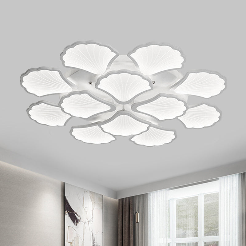 3/5/9 - Light Led Flush Ceiling Light With Ginkgo Leaf Acrylic Shade - White Lighting Fixture In