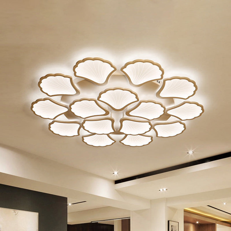 3/5/9 - Light Led Flush Ceiling Light With Ginkgo Leaf Acrylic Shade - White Lighting Fixture In