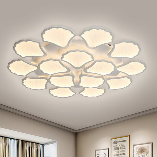 3/5/9 - Light Led Flush Ceiling Light With Ginkgo Leaf Acrylic Shade - White Lighting Fixture In