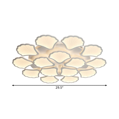 3/5/9-Light Led Flush Ceiling Light With Ginkgo Leaf Acrylic Shade - White Lighting Fixture In