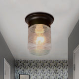 Modern Hand Blown Glass 1-Light Cylinder Flush Mount Ceiling Light In White/Black