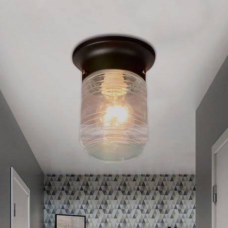 Modern Hand Blown Glass 1-Light Cylinder Flush Mount Ceiling Light In White/Black