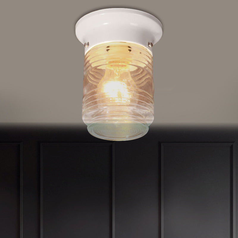 Modern Hand Blown Glass 1 - Light Cylinder Flush Mount Ceiling Light In White/Black