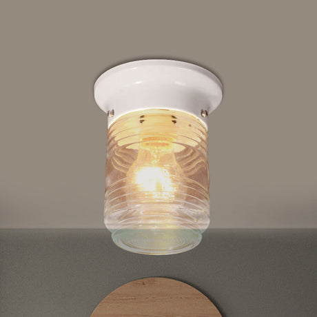 Modern Hand Blown Glass 1-Light Cylinder Flush Mount Ceiling Light In White/Black