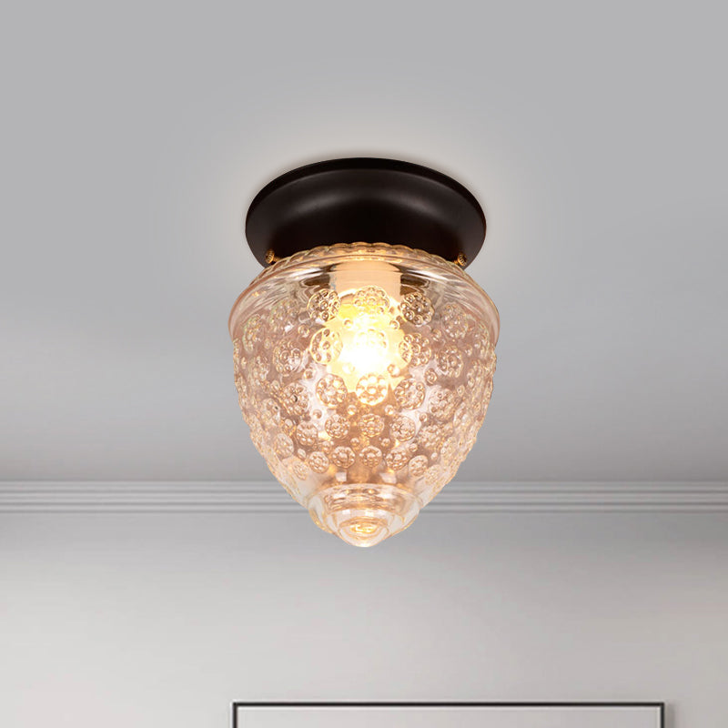 Modern Acorn Shape Flush Mount Clear Glass Light Fixture With 1 White/Black