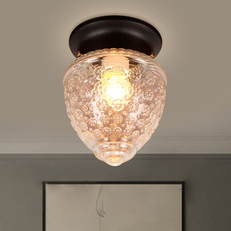 Modern Acorn Shape Flush Mount Clear Glass Light Fixture With 1 White/Black