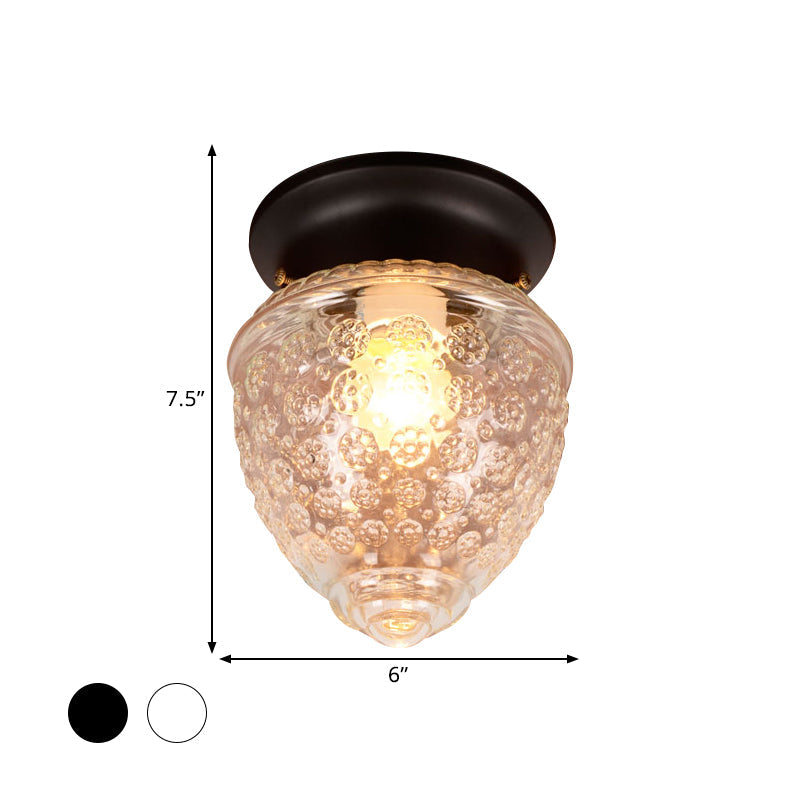 Modern Acorn Shape Flush Mount Clear Glass Light Fixture With 1 White/Black
