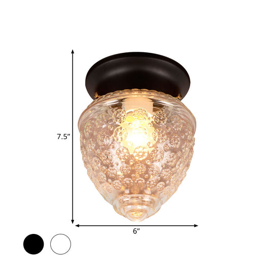 Modern Acorn Shape Flush Mount Clear Glass Light Fixture With 1 White/Black