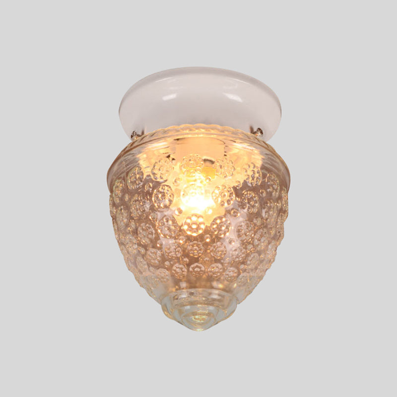 Modern Acorn Shape Flush Mount Clear Glass Light Fixture With 1 White/Black