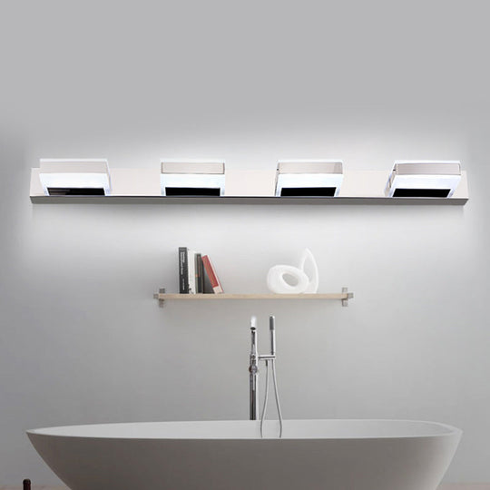 Modern Square Acrylic Vanity Light With Chrome Wall Mount - Available In 1-4 Lights 4 /