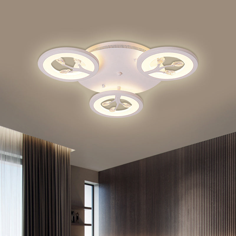 Modern Acrylic Tree Flush Mount Ceiling Light With Led And Crystal Accents - 3/6/9 - Light Fixture