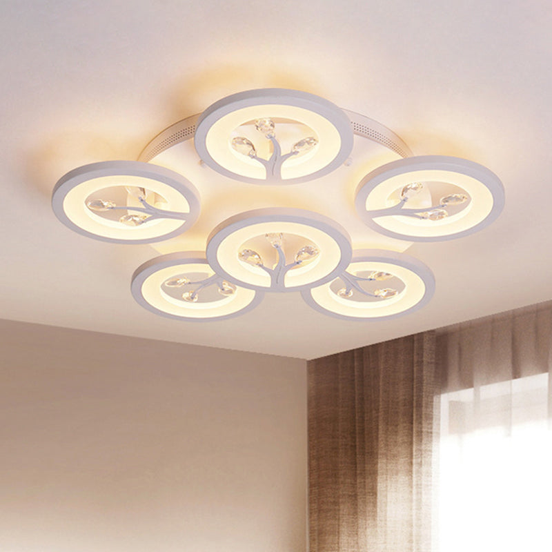 Modern Acrylic Tree Flush Mount Ceiling Light With Led And Crystal Accents - 3/6/9 - Light Fixture
