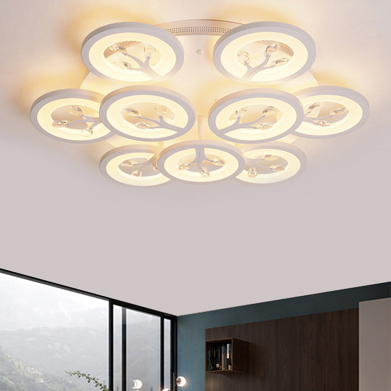 Modern Acrylic Tree Flush Mount Ceiling Light With Led And Crystal Accents - 3/6/9 - Light Fixture