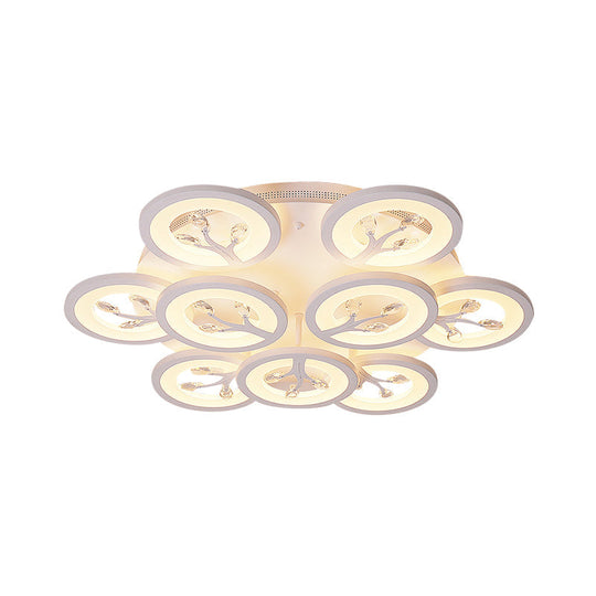 Modern Acrylic Tree Flush Mount Ceiling Light With Led And Crystal Accents - 3/6/9 - Light Fixture