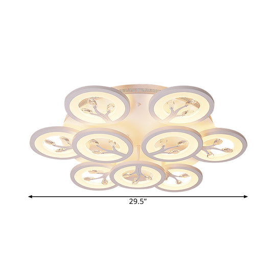 Modern Acrylic Tree Flush Mount Ceiling Light With Led And Crystal Accents - 3/6/9 - Light Fixture