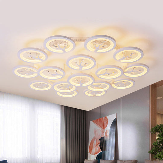 Modern Acrylic Tree Flush Mount Ceiling Light With Led And Crystal Accents - 3/6/9 - Light Fixture