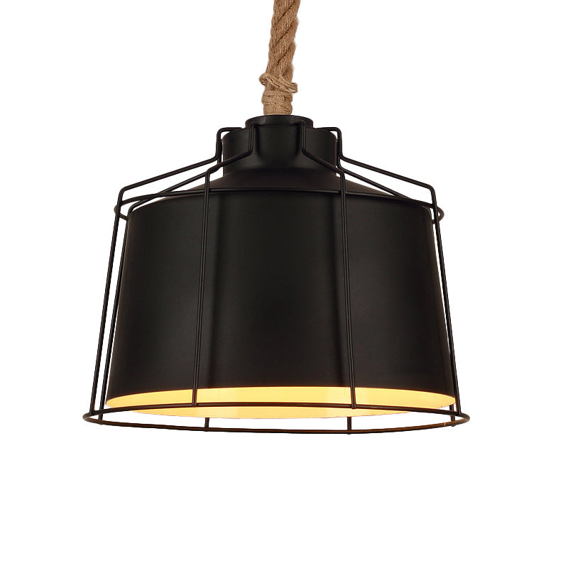 Metallic Tapered Pendant Light - Loft Style 1 Restaurant Ceiling Fixture Black With Wire Frame &