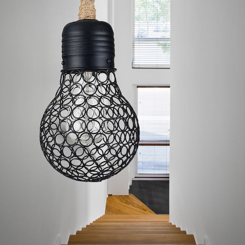 Black Metal Pendant Light With Industrial Mesh Screen - Stylish Hanging Ceiling Fixture For