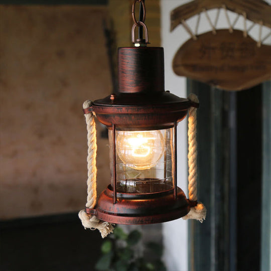 Coastal Kerosene Pendant Light - Antique Brass/Copper Clear Glass 6’/8.5’ Wide Weathered Copper