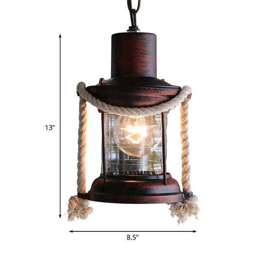 Coastal Kerosene Pendant Light - Antique Brass/Copper Clear Glass 6’/8.5’ Wide