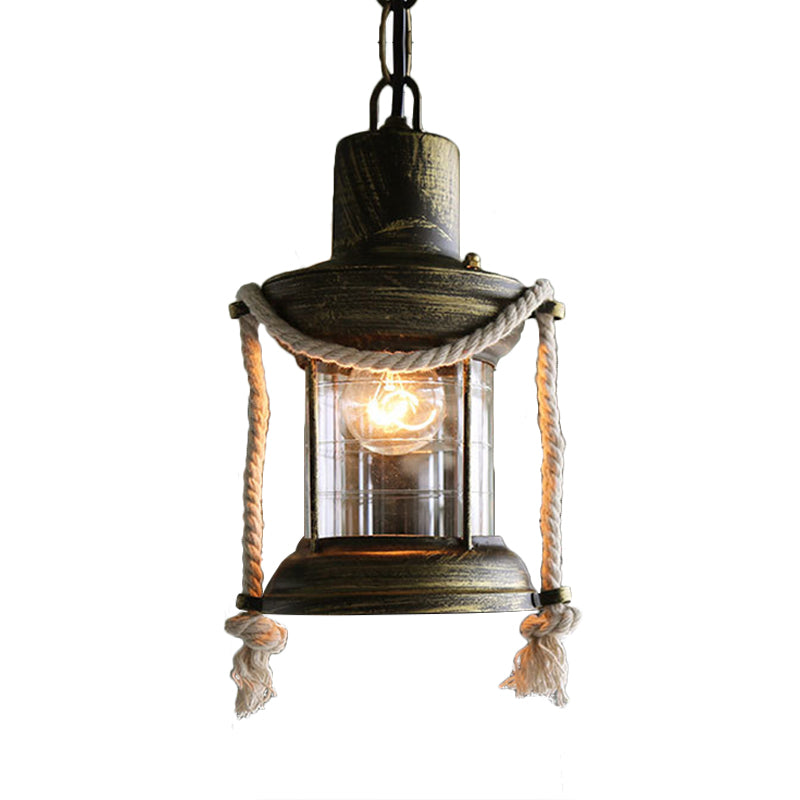 Coastal Kerosene Pendant Light - Antique Brass/Copper Clear Glass 6’/8.5’ Wide