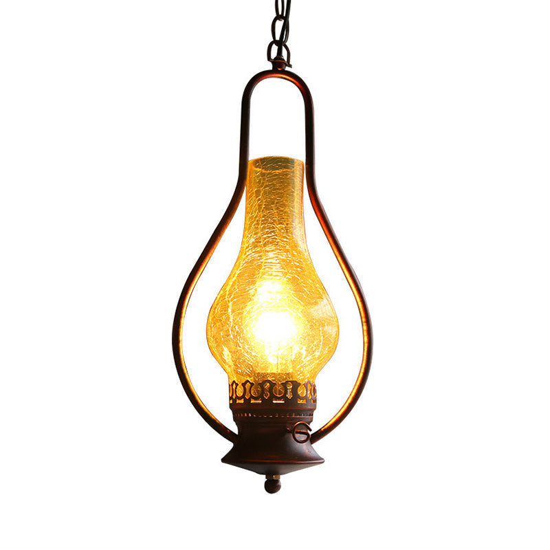 Industrial Antique Pendant Light With Crackle Glass For Living Room - Copper/Bronze Finish