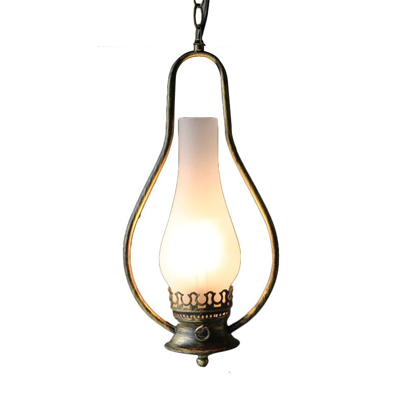 Industrial Antique Pendant Light With Crackle Glass For Living Room - Copper/Bronze Finish
