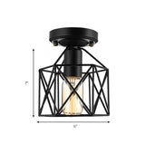 Vintage Style Iron Ceiling Fixture With Hexagon Cage Shade And 1 Bulb Perfect For Balcony In