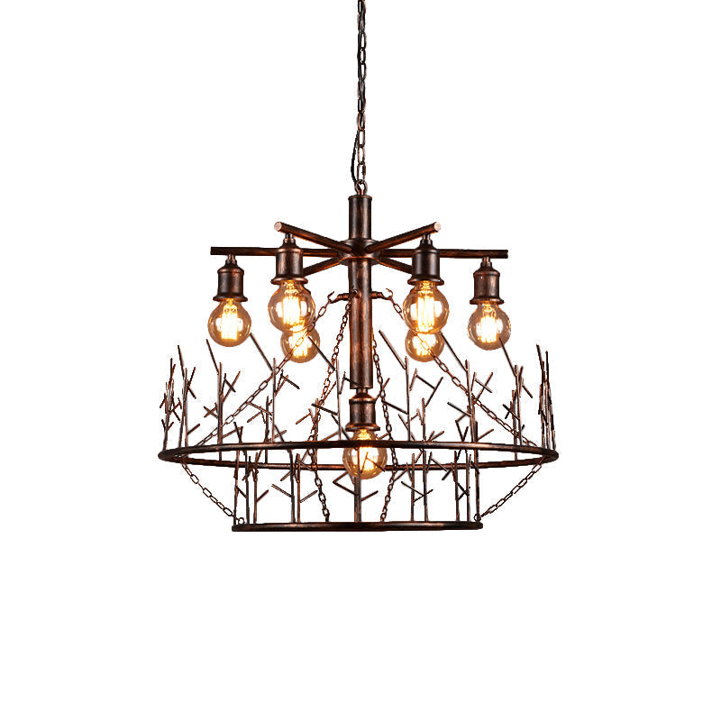 Retro Loft Metal Sputnik Chandelier Pendant Light - 7 Open Bulb Design In Copper 39’ Chain