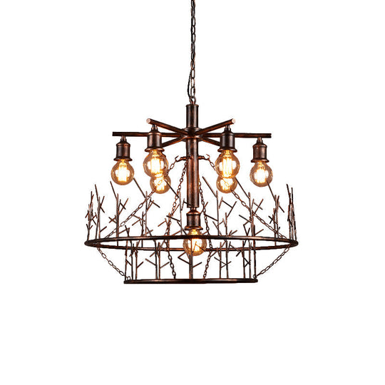 Retro Loft Metal Sputnik Chandelier Pendant Light - 7 Open Bulb Design In Copper 39’ Chain
