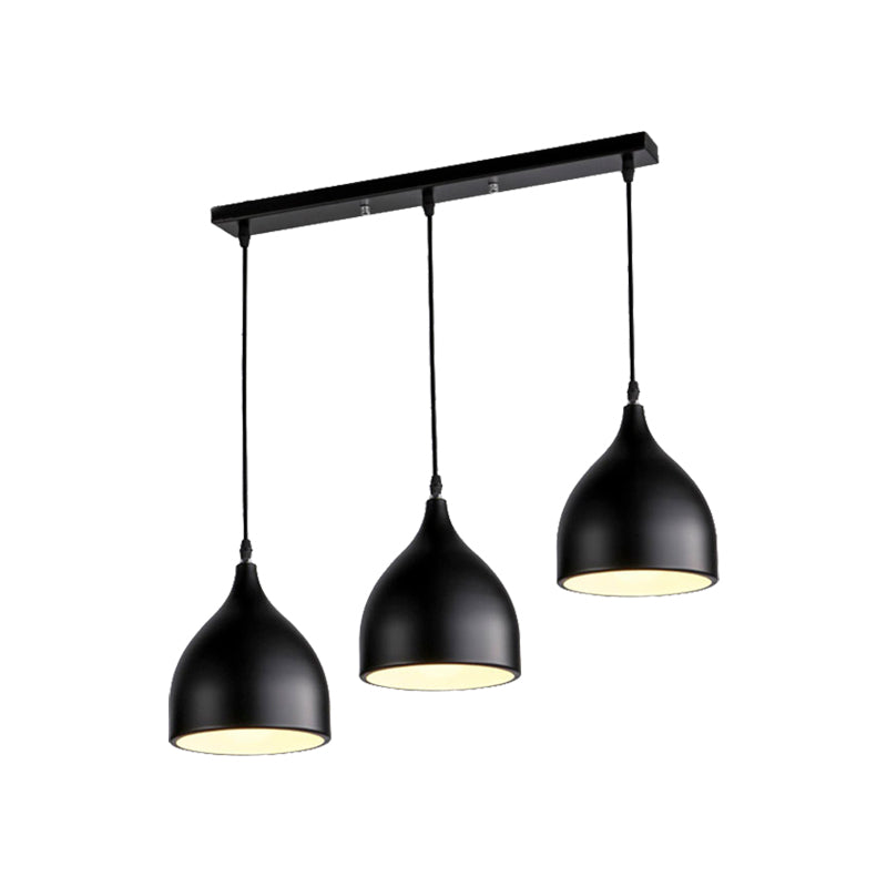 Modernist Style 3-Light Ceiling Pendant With Metallic Black/White Dome Shade
