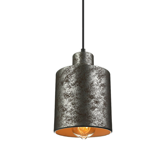 Iron Pendant Lighting With 4 Aged Black Shades - Industrial Style Indoor Hanging Light