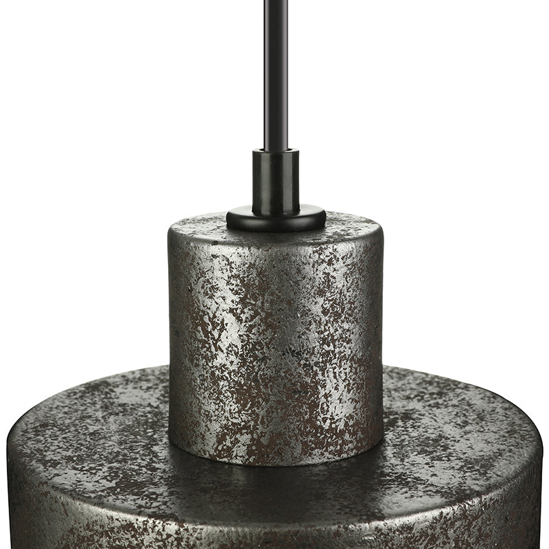 Iron Pendant Lighting With 4 Aged Black Shades - Industrial Style Indoor Hanging Light