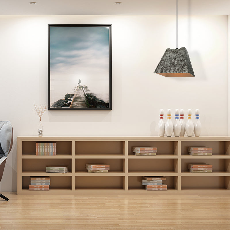 Iron Pendant Lighting With 4 Aged Black Shades - Industrial Style Indoor Hanging Light