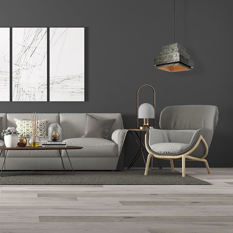 Iron Pendant Lighting With 4 Aged Black Shades - Industrial Style Indoor Hanging Light