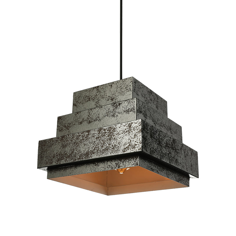 Industrial Style Iron Pendant Light Fixture - 4-Light Aged Black Shade Indoor Hanging Lighting