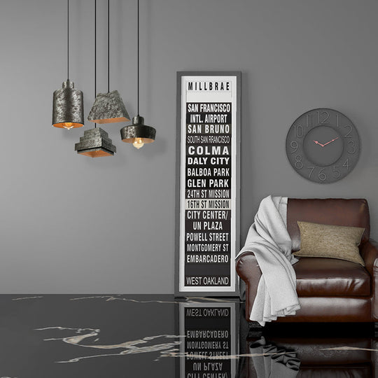 Iron Pendant Lighting With 4 Aged Black Shades - Industrial Style Indoor Hanging Light Antique