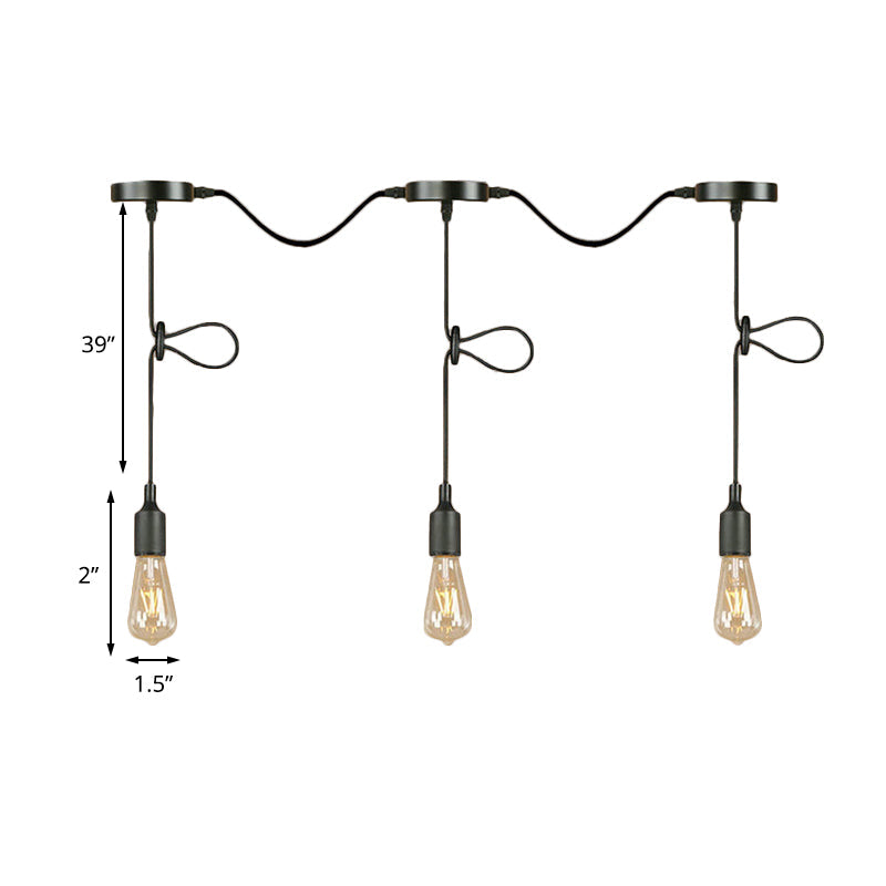 Adjustable Cord Industrial Black Metal Ceiling Light Fixture With 3/5/7-Light Bare Bulb Pendant