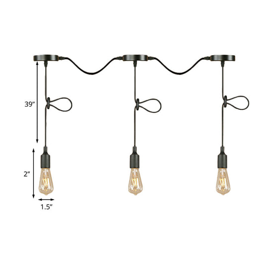 Adjustable Cord Industrial Black Metal Ceiling Light Fixture With 3/5/7-Light Bare Bulb Pendant
