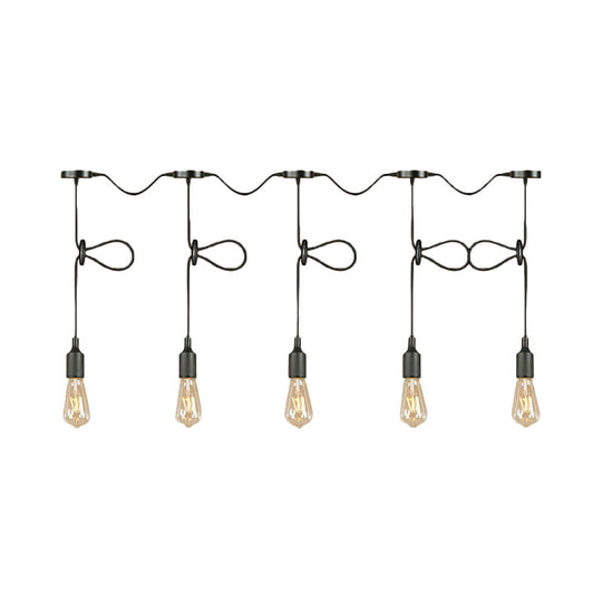 Adjustable Cord Industrial Black Metal Ceiling Light Fixture With 3/5/7-Light Bare Bulb Pendant