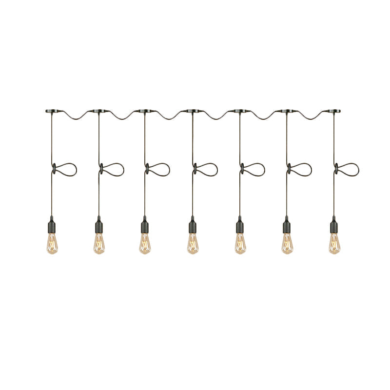 Adjustable Cord Industrial Black Metal Ceiling Light Fixture With 3/5/7-Light Bare Bulb Pendant