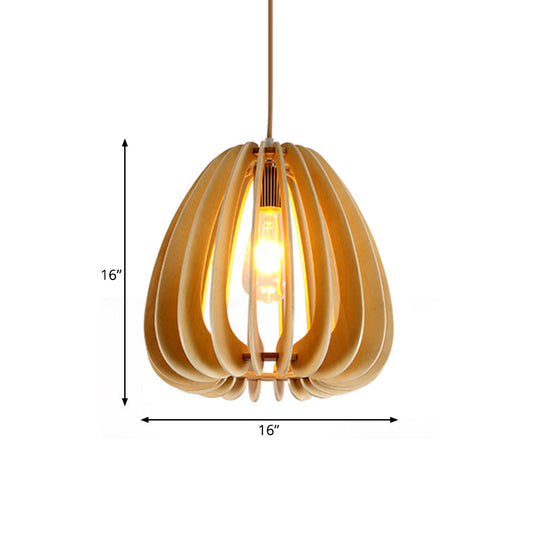 Curved Wood Pendant Ceiling Light For Contemporary Dining Room - Beige 1-Light