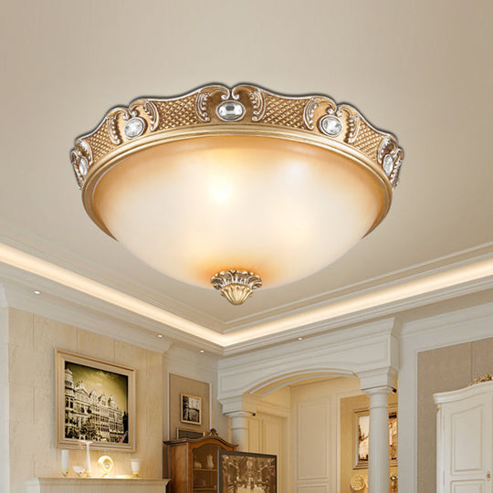 Traditional Beige Opal Glass Flush Ceiling Light Fixture 2/3 Bulbs Domed Mount 14’/18’ Width / 14’
